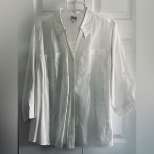 Classic White Linen Long Sleeve Top From JH Collection, Size 16W